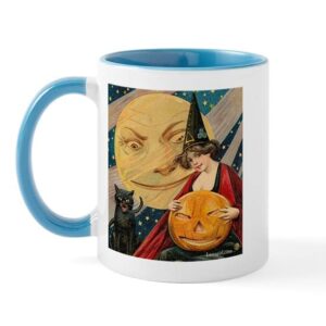 cafepress vintage halloween pretty witch lady with pumpkin.j ceramic coffee mug, tea cup 11 oz