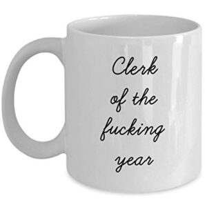 Best Clerk Mug Funny Appreciation Mug for Coworkers Gag Swearing Mug for Adults Novelty Tea Cup