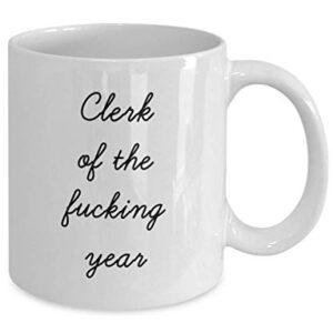 Best Clerk Mug Funny Appreciation Mug for Coworkers Gag Swearing Mug for Adults Novelty Tea Cup