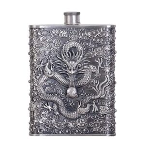 gohq hip flask for liquor for men,999 sterling silver leak proof dragon drinking flasks used for gift,camping, outdoor activitie,groomsman bridesmaid wedding party