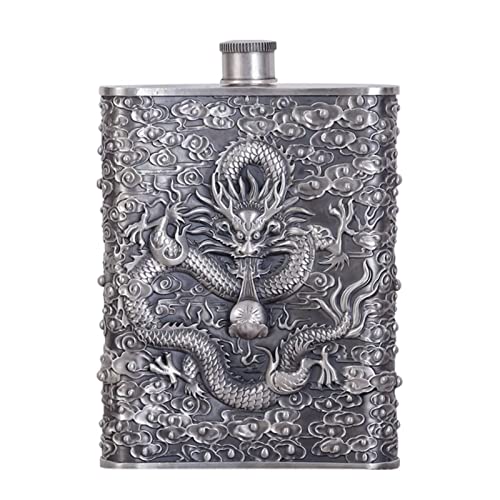 GOHQ Hip Flask for Liquor for Men,999 Sterling Silver Leak proof Dragon Drinking Flasks Used for Gift,Camping, Outdoor Activitie,Groomsman Bridesmaid Wedding Party