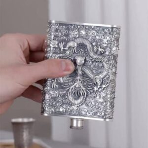 GOHQ Hip Flask for Liquor for Men,999 Sterling Silver Leak proof Dragon Drinking Flasks Used for Gift,Camping, Outdoor Activitie,Groomsman Bridesmaid Wedding Party