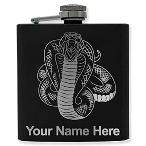 6oz stainless steel flask, cobra snake, personalized engraving included (black)