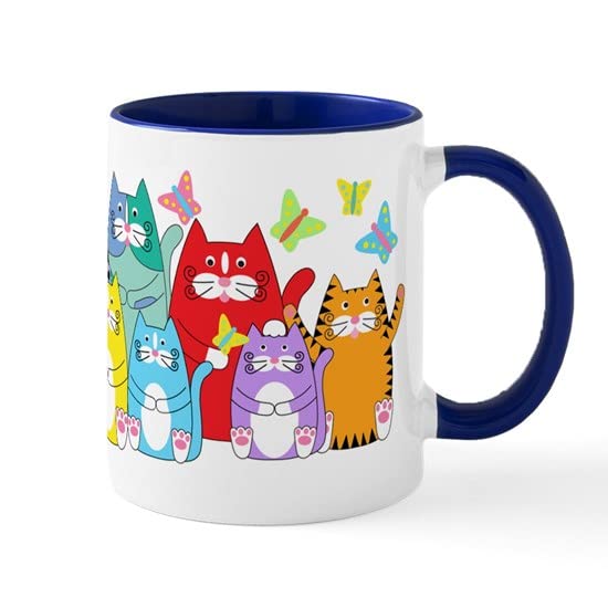 CafePress Colorful Kitty Cats &Amp; Butterflies Mug Ceramic Coffee Mug, Tea Cup 11 oz