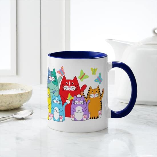 CafePress Colorful Kitty Cats &Amp; Butterflies Mug Ceramic Coffee Mug, Tea Cup 11 oz