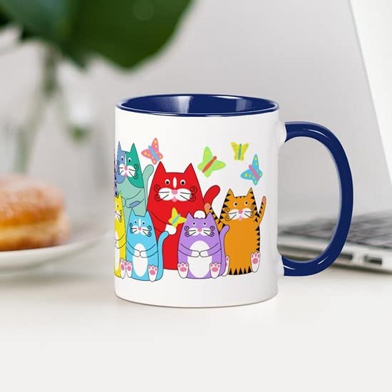 CafePress Colorful Kitty Cats &Amp; Butterflies Mug Ceramic Coffee Mug, Tea Cup 11 oz