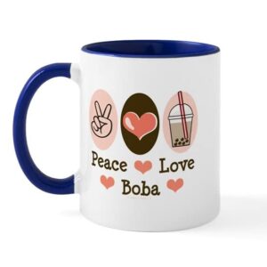 cafepress peace love boba bubble tea mug ceramic coffee mug, tea cup 11 oz