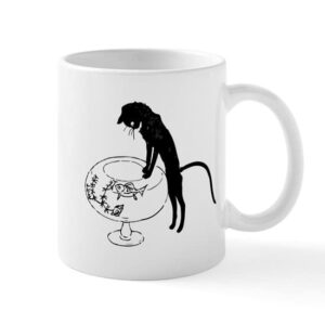 cafepress cat peering into fishbowl mug ceramic coffee mug, tea cup 11 oz