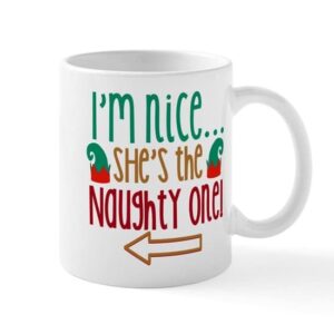 cafepress im nice she’s naughty elf hat mug ceramic coffee mug, tea cup 11 oz
