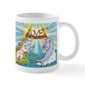 cafepress narwhal and unicorn knitting love together mugs ceramic coffee mug, tea cup 11 oz