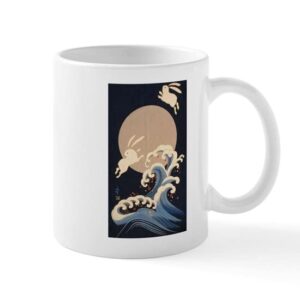 cafepress full moon, wave, rabbits mugs ceramic coffee mug, tea cup 11 oz
