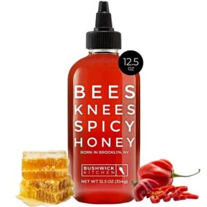 bushwick kitchen bees knees spicy honey, natural gourmet honey infused with chili peppers, 13.5 ounces