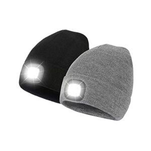 lutoris 2 pack men headlight unisex beanie,usb rechargeable adjustable brightness head led hat light,for camping,fishing etc,christmas gifts for men him father husband stocking stuffers(black & gray)