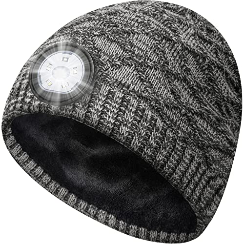 Christmas Stocking Stuffers Gifts for Men - LED Beanie Hat with Light Men Gifts Rechargeable Headlamp Cap for Women Winter Warm Knit Lighted Hats for Running Hunting Camping Cool Gadgets Dad Birthday