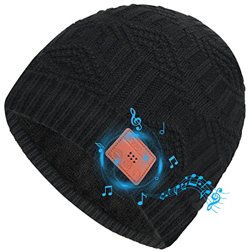 Wireless Beanie Hat for Men Gifts Winter Music Hat Hands-Free Wireless Hat Unique Gifts for Men Washable Stocking Stuffers Gifts for Men Unique Black