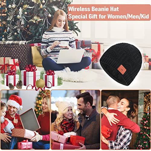 Wireless Beanie Hat for Men Gifts Winter Music Hat Hands-Free Wireless Hat Unique Gifts for Men Washable Stocking Stuffers Gifts for Men Unique Black