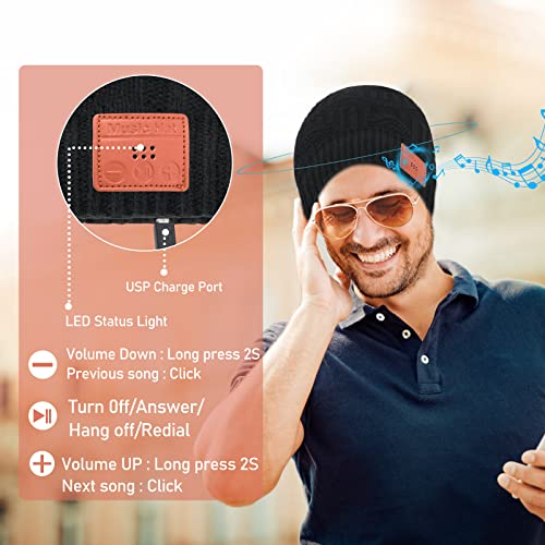 Wireless Beanie Hat for Men Gifts Winter Music Hat Hands-Free Wireless Hat Unique Gifts for Men Washable Stocking Stuffers Gifts for Men Unique Black