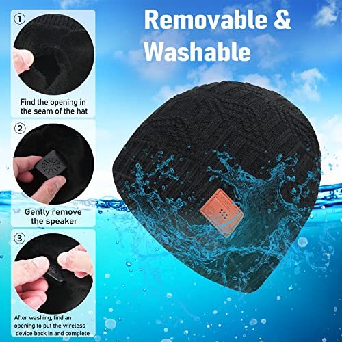 Wireless Beanie Hat for Men Gifts Winter Music Hat Hands-Free Wireless Hat Unique Gifts for Men Washable Stocking Stuffers Gifts for Men Unique Black