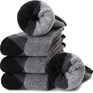 ebmore merino wool socks for men winter thermal warm thick hiking boot heavy valentines day gifts for him stocking stuffers soft cozy socks (black gray (4 pairs))