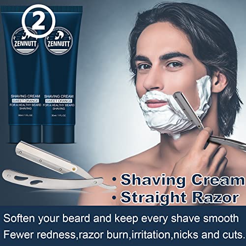 Shaving Kit for Men w/Straight Razor,Shaving Soap,2 PACK Shaving Cream,Pre-Shave Oil,After Shave Balm Gel,Mens Christmas Stocking Stuffers Gift for Men Husband Dad Him Unique Birthday Gifts Boyfriend