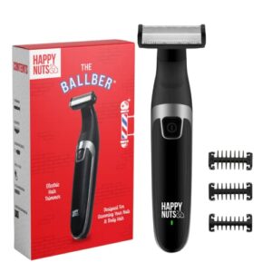 happy nuts the ballber™ groin trimmer for men waterproof rechargeable ball shaver for men – no nicks or cuts – electric hygiene groomer