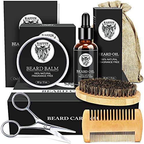 Beard Kit for Men - Beard Grooming Kit with Beard Oil, Beard Balm, Beard Brush, Beard Comb, Mustache Scissors, eBook - Beard Care Kit - Birthday Gifts for Men Dad Boyfriend Husband Brother Fiance Son