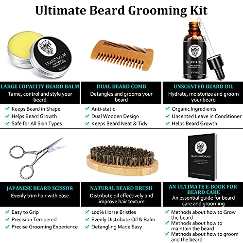 Beard Kit for Men - Beard Grooming Kit with Beard Oil, Beard Balm, Beard Brush, Beard Comb, Mustache Scissors, eBook - Beard Care Kit - Birthday Gifts for Men Dad Boyfriend Husband Brother Fiance Son