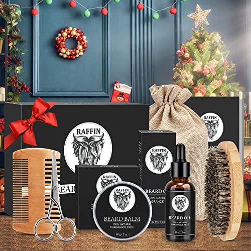 Beard Kit for Men - Beard Grooming Kit with Beard Oil, Beard Balm, Beard Brush, Beard Comb, Mustache Scissors, eBook - Beard Care Kit - Birthday Gifts for Men Dad Boyfriend Husband Brother Fiance Son