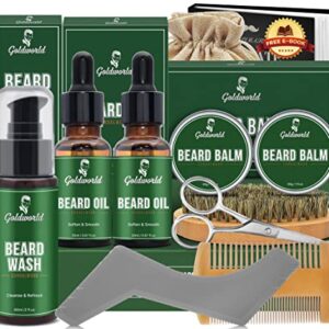 Beard Kit,Beard Growth Grooming Kit w/2 Pack Beard Oil & 2 Pack Beard Balm,Christmas Stocking Stuffers Gifts forfor Men Him Husband Dad Boyfriend,Shaving Kit w/Beard Wash Comb Brush (Sandalwood)