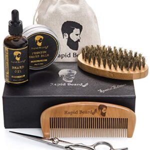 Beard Grooming & Trimming Kit for Men Care - Beard Brush, Beard Comb, Unscented Beard Oil Leave in Conditioner, Mustache & Beard Balm Butter Wax Growth, Styling Scissors - Stocking Stuffers Gift set