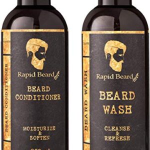 Beard Shampoo and Beard Conditioner Wash & Growth kit for Men Care - Softener & Moisturizer for Hydrating, Cleansing and Refreshing Beard and Mustache Facial Hair Gift Set (250ml / 8.5 fl oz)