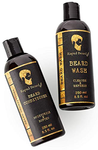 Beard Shampoo and Beard Conditioner Wash & Growth kit for Men Care - Softener & Moisturizer for Hydrating, Cleansing and Refreshing Beard and Mustache Facial Hair Gift Set (250ml / 8.5 fl oz)