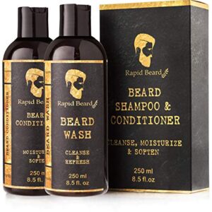 Beard Shampoo and Beard Conditioner Wash & Growth kit for Men Care - Softener & Moisturizer for Hydrating, Cleansing and Refreshing Beard and Mustache Facial Hair Gift Set (250ml / 8.5 fl oz)