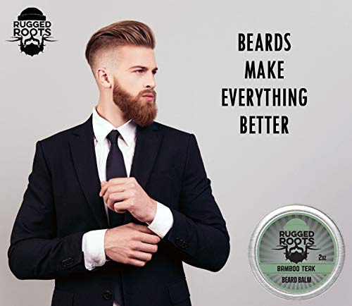 Beard Balm for Men by Rugged Roots-Hair Nourishing Beard Balm with Bamboo Teak Scent for Healthy Beards-Strong Beard Growth and Strengthen Hair-Small Gift Perfect for Stocking Stuffers for Men