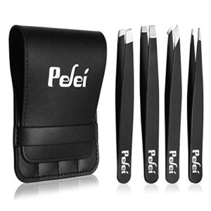 pefei tweezers set – professional stainless steel tweezers for eyebrows – great precision for facial hair, splinter and ingrown hair removal (black)