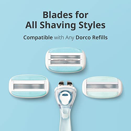 Dorco EVE 5 Razors for Women for Extra Smooth Shaving (1 Razor Handle, 6 Pcs Razor Blade Refills), 5 Curved Blades with Flexible Moisture Bar, Womens Razors for Shaving with Aloe Vera Moisture Bar, Interchangeable Cartridge for Sensitive Skin, Stocking St