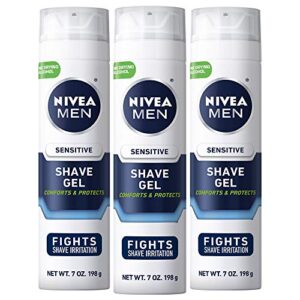 nivea men sensitive shave gel with vitamin e, soothing chamomile and witch hazel extracts, 3 pack of 7 oz cans