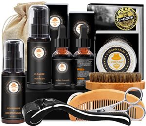 upgraded beard grooming kit w/beard conditioner,beard oil,beard balm,beard brush,beard shampoo/wash,beard comb,beard scissors,storage bag,beard e-book,beard growth care gifts for men