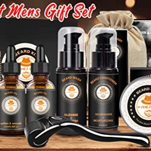 Upgraded Beard Grooming Kit w/Beard Conditioner,Beard Oil,Beard Balm,Beard Brush,Beard Shampoo/Wash,Beard Comb,Beard Scissors,Storage Bag,Beard E-Book,Beard Growth Care Gifts for Men