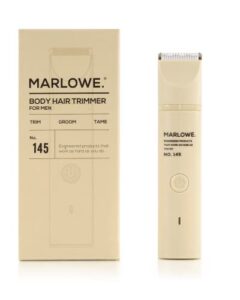 marlowe. no. 145 body hair trimmer for men, desert sand, lightweight waterproof personal groomer, ceramic blades, adjustable comb lengths & rechargeable battery for head to toe male grooming