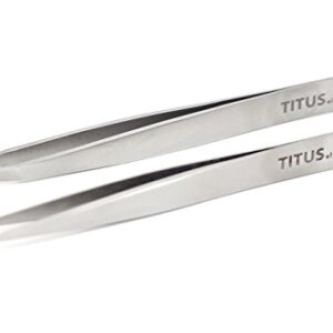 Titus Elite - Luxury Twin Pack - Premium Grade Slant Tip & Splinter Tip Tweezers with Leather Case - Grooming Gift Set for Teens and Adults - Useful Stocking Stuffers Gifts for Men and Women