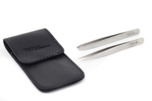 Titus Elite - Luxury Twin Pack - Premium Grade Slant Tip & Splinter Tip Tweezers with Leather Case - Grooming Gift Set for Teens and Adults - Useful Stocking Stuffers Gifts for Men and Women