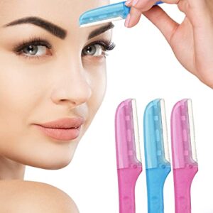 nylea 3-pack eyebrow razor trimmer for women face [extra precision] peach fuzz remover | disposable dermaplane facial hair shaper | dermaplaning shaving removal tool – facial shave shaver blades