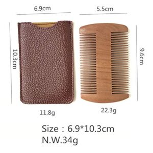 Wooden Beard Comb with PU Leather Case Pocket Beard Comb Fine & Coarse Teeth for Men Beards & Mustaches Grooming