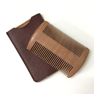 Wooden Beard Comb with PU Leather Case Pocket Beard Comb Fine & Coarse Teeth for Men Beards & Mustaches Grooming