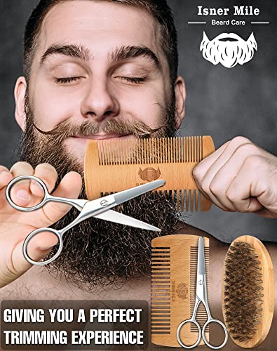 ISNER MILE Beard Growth Kit - Beard Kit with Beard Roller, Beard Growth Oil, Beard Wash, Beard Balm, Beard Brush, Comb, Shaving Scissors, Bag, eBook, Birthday Gifts for Fathers Boyfriends Dad Men Him