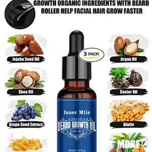 ISNER MILE Beard Growth Kit - Beard Kit with Beard Roller, Beard Growth Oil, Beard Wash, Beard Balm, Beard Brush, Comb, Shaving Scissors, Bag, eBook, Birthday Gifts for Fathers Boyfriends Dad Men Him