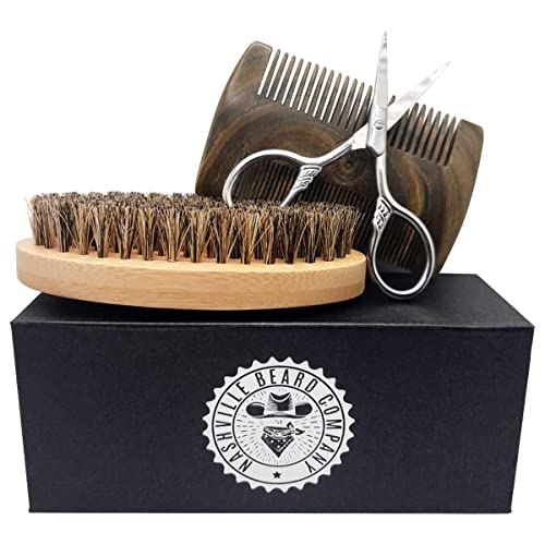 Beard Care Kit- Grooming Kit For Men, Includes Beard Brush, Beard Comb, and Grooming Scissors - Gifts for Men - Nashville Beard Company