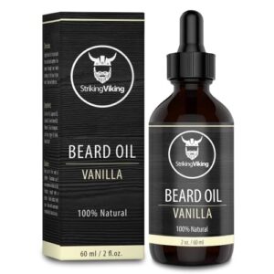 striking viking vanilla beard oil (large 2 oz.) – 100% natural beard conditioner with organic argan and jojoba beard oils with vanilla scent – softens, moisturizers, and strengthens beard growth