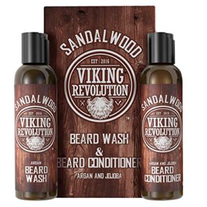 beard wash & beard conditioner set w/argan & jojoba oils – softens & strengthens – natural sandalwood scent – beard shampoo w/beard oil (5oz)
